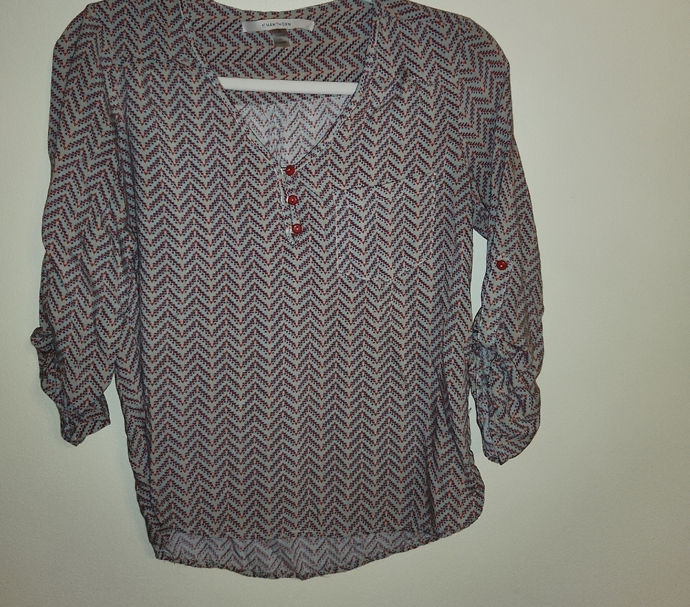 41 Hawthorn Red and White Chevron 1/2 Sleeve Blouse